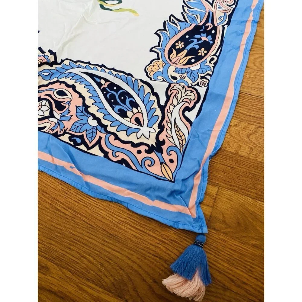 Passion Flower Scarf Beach Wrap Sarong Cover Beach Wrap Tassel Ends